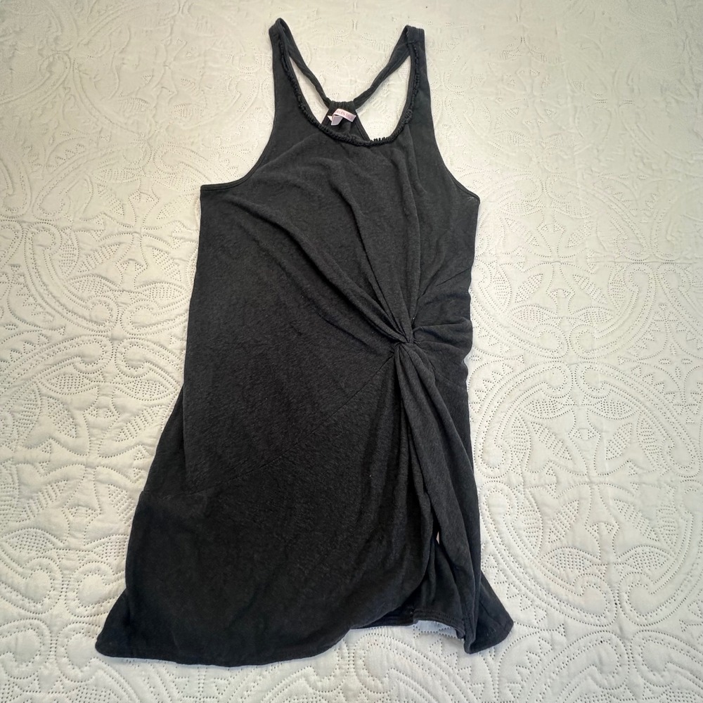 Victoria's Secret Charcoal black Side Knot Twist Racerback Tank Top Pom Trim